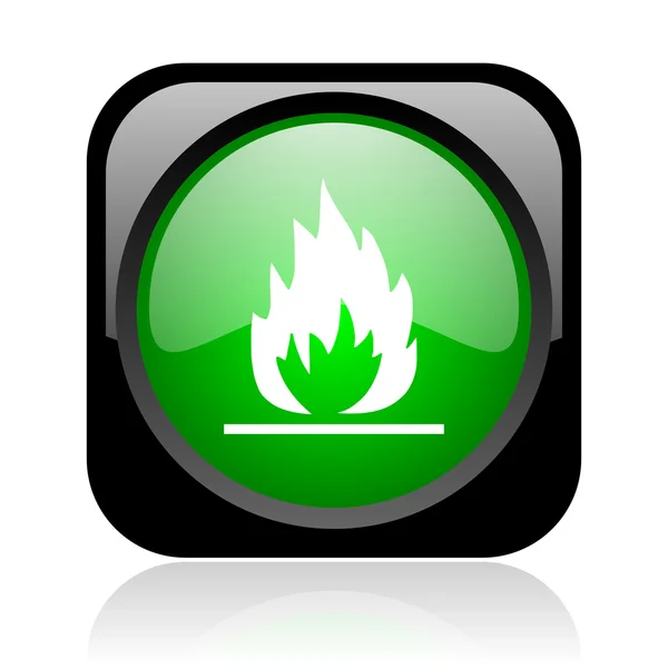 Flammes noir et vert carré web brillant icône — Photo