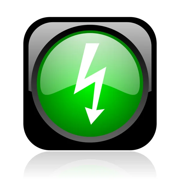 Lightning black and green square web glossy icon — Stock Photo, Image