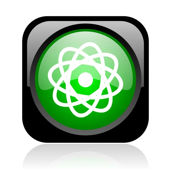 Atom černé a zelené náměstí lesklý ikona webové — Stock fotografie