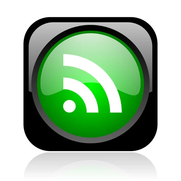 Rss black and green square web glossy icon — Stock Photo, Image