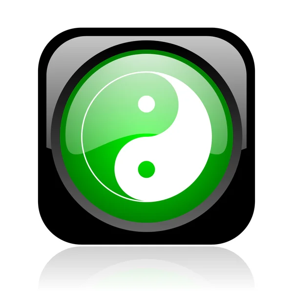 Ying yang zwart en groen plein web glanzende pictogram — Stockfoto