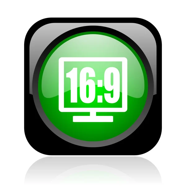 16 9 pantalla negro y verde web cuadrada icono brillante —  Fotos de Stock