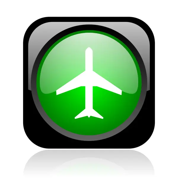 Letadlo černé a zelené náměstí lesklý ikona webové — Stock fotografie