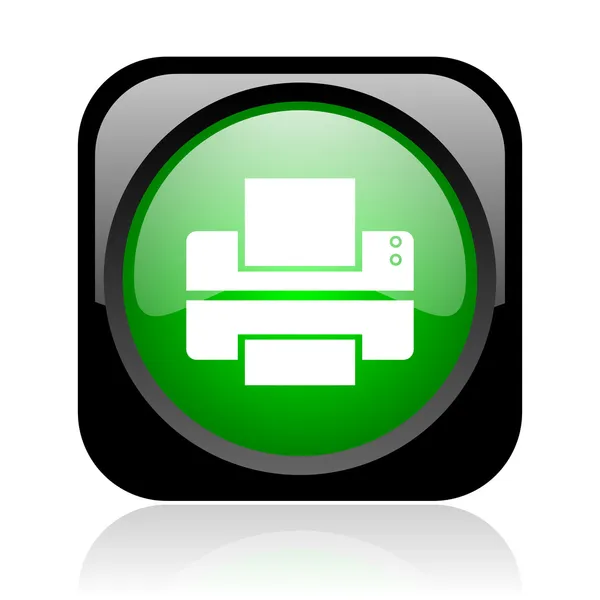 Printer zwart en groen plein web glanzende pictogram — Stockfoto