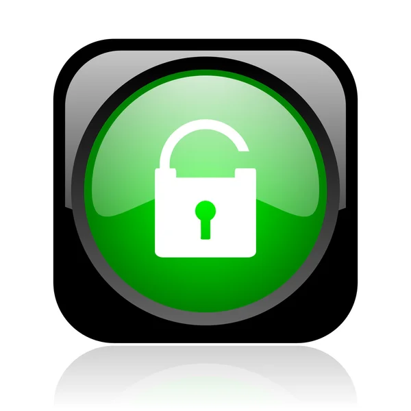 Padlock black and green square web glossy icon — Stock Photo, Image