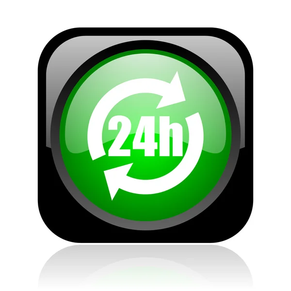 24h black and green square web glossy icon — Stock Photo, Image