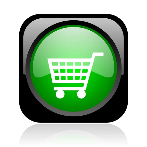 Shopping cart black and green square web glossy icon — Stock Photo, Image