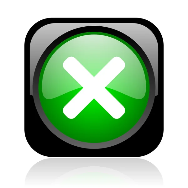 Parlak siyah ve yeşil kare web simgesi iptal et — Stok fotoğraf