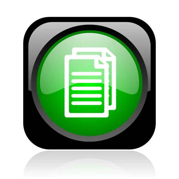 Document black and green square web glossy icon — Stock Photo, Image