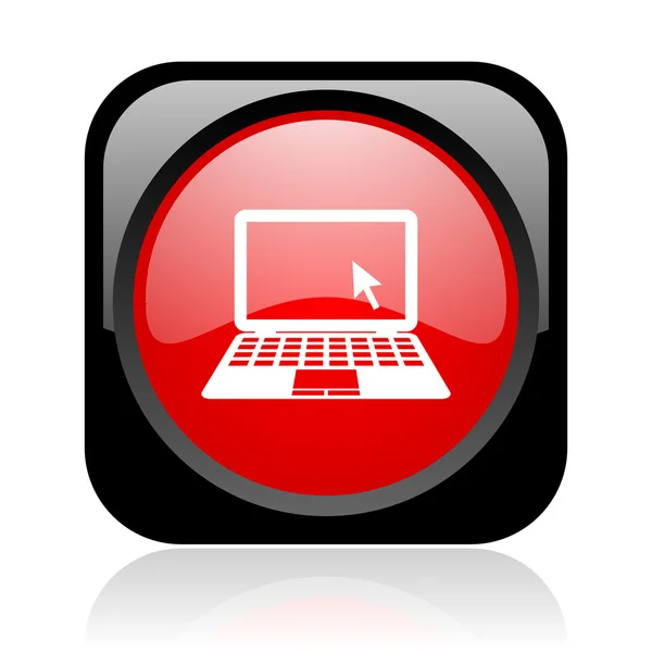 Laptop zwart en rood vierkant web glanzende pictogram — Stockfoto