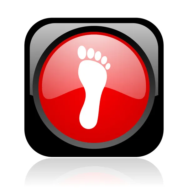 Ayak izi siyah ve kırmızı parlak web simgesi kare — Stok fotoğraf