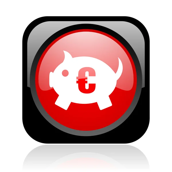 Piggy bank zwart en rood vierkant web glanzende pictogram — Stockfoto