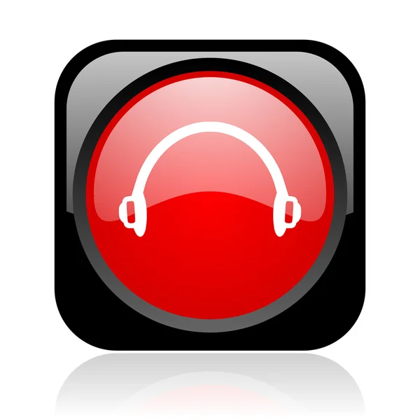 Fones de ouvido preto e vermelho quadrado web ícone brilhante — Fotografia de Stock