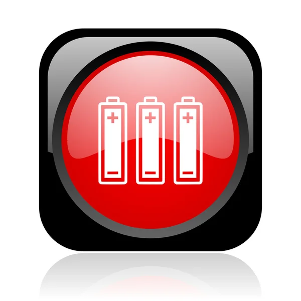 Batterijen zwart en rood vierkant web glanzende pictogram — Stockfoto