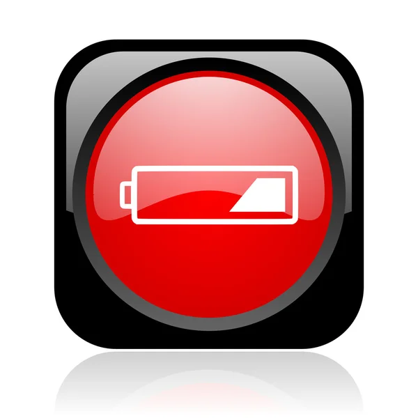 Baterie černá a červená náměstí lesklý ikona webové — Stock fotografie