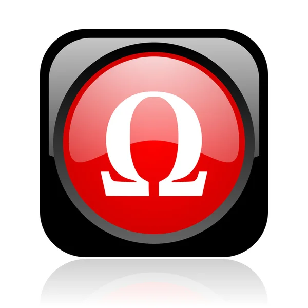 Omega nero e rosso quadrato web icona lucida — Foto Stock