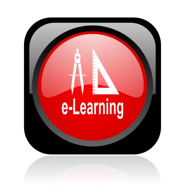 E-learning black and red square web glossy icon — Stock Photo, Image