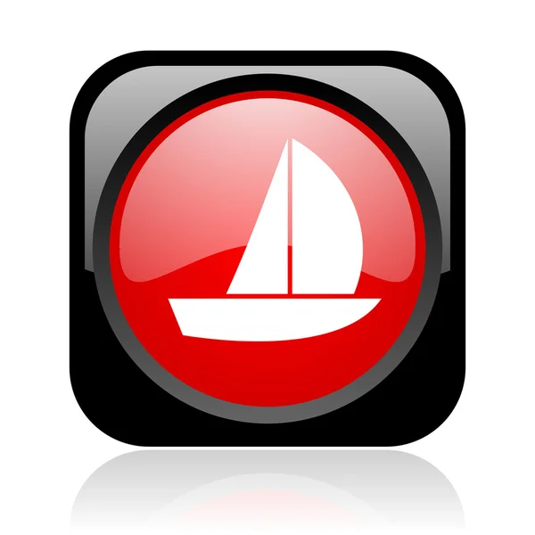 Jacht czarny i czerwony kwadrat WWW błyszczący ikona — Zdjęcie stockowe