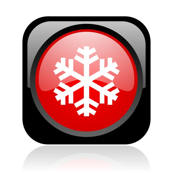 Sneeuwvlok zwart en rood vierkant web glanzende pictogram — Stockfoto