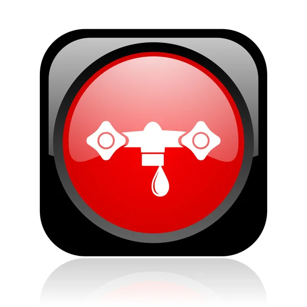 Water black and red square web glossy icon — Zdjęcie stockowe