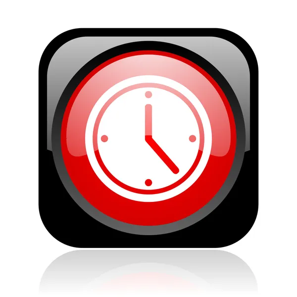 Reloj negro y rojo cuadrado web icono brillante — Foto de Stock