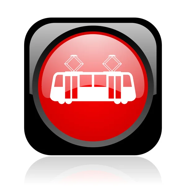 Parlak siyah ve kırmızı kare web simgesi tramvay — Stok fotoğraf