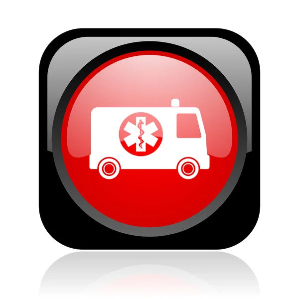 Ambulance black and red square web glossy icon — Stock Photo, Image