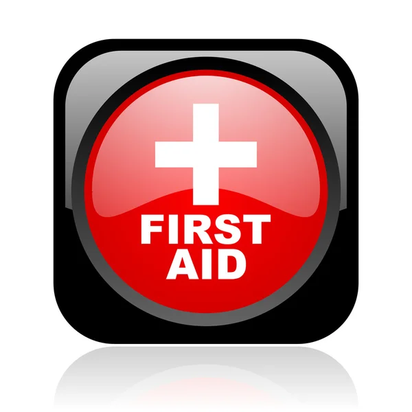 First aid black and red square web glossy icon — Stock Photo, Image