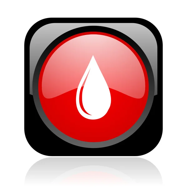 Goccia d'acqua nero e rosso quadrato web icona lucida — Foto Stock