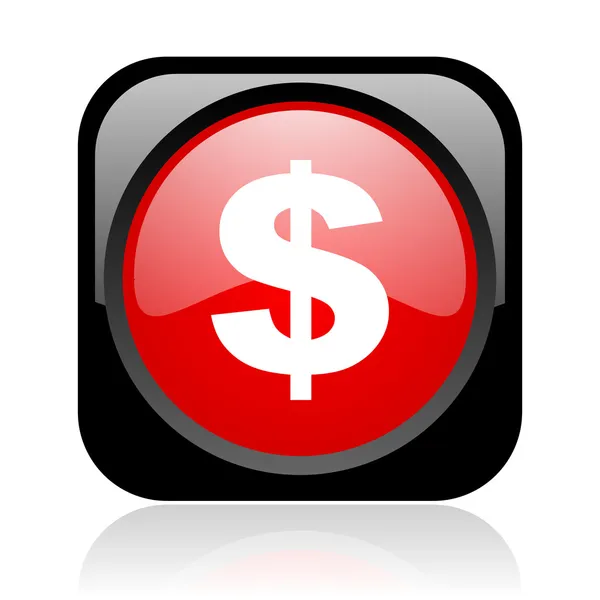 Web parlak simge Doları siyah ve kırmızı kare — Stok fotoğraf