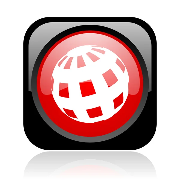 Earth black and red square web glossy icon — Stock Photo, Image