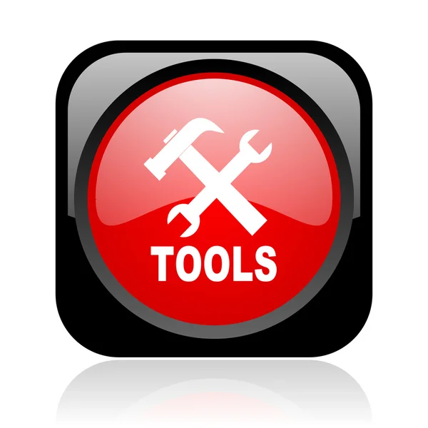 Werkzeuge schwarz und rot quadratisch Web-Hochglanz-Symbol — Stockfoto