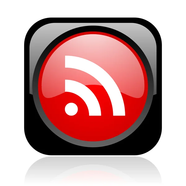 Web parlak simgesi RSS siyah ve kırmızı kare — Stok fotoğraf