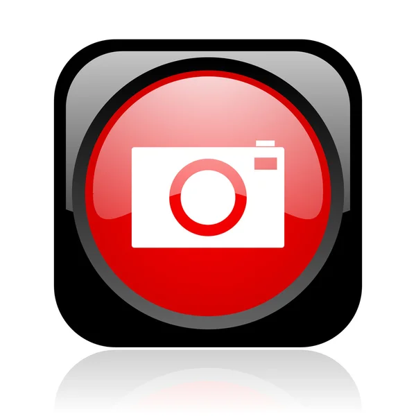 Kamera fekete és piros négyzet pókháló fényes ikon — Stock Fotó