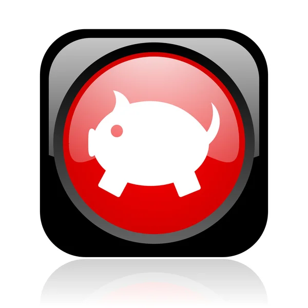Piggy bank preto e vermelho quadrado web ícone brilhante — Fotografia de Stock