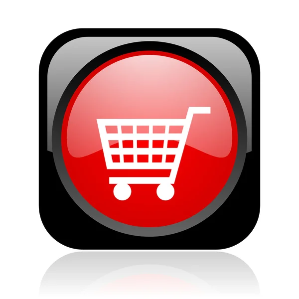 Bevásárló kosár-fekete és piros négyzet pókháló fényes ikon — Stock Fotó