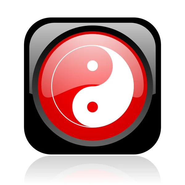 Ying Yang schwarz-rotes quadratisches Web-Hochglanz-Symbol — Stockfoto