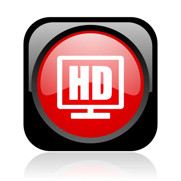 HD display zwart en rood vierkant web glanzende pictogram — Stockfoto