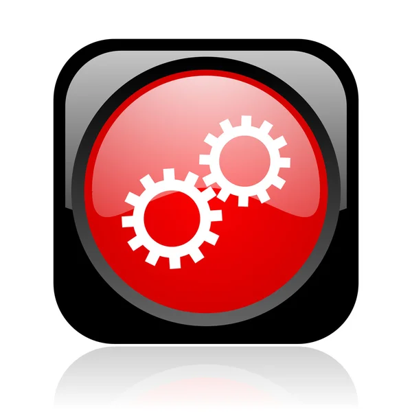 Gears black and red square web glossy icon — Stock Photo, Image