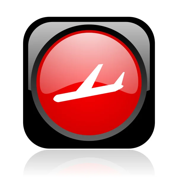 Airplane black and red square web glossy icon — Stock Photo, Image