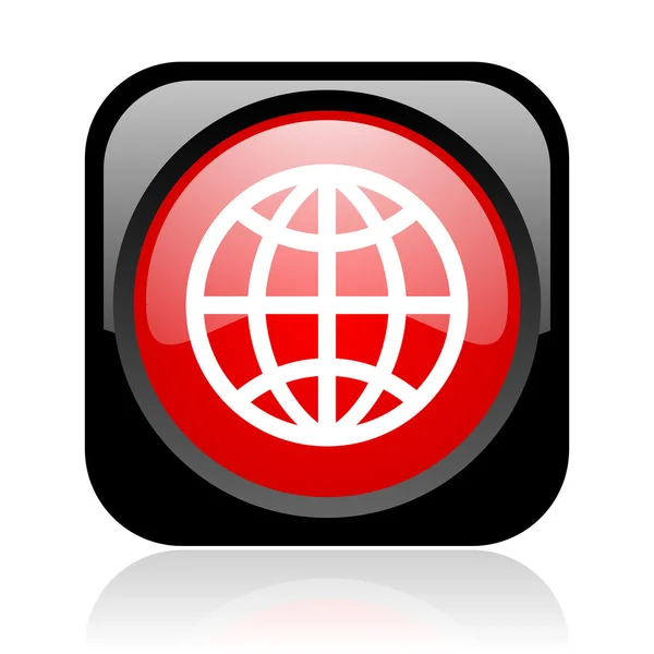 Earth black and red square web glossy icon — Stock Photo, Image