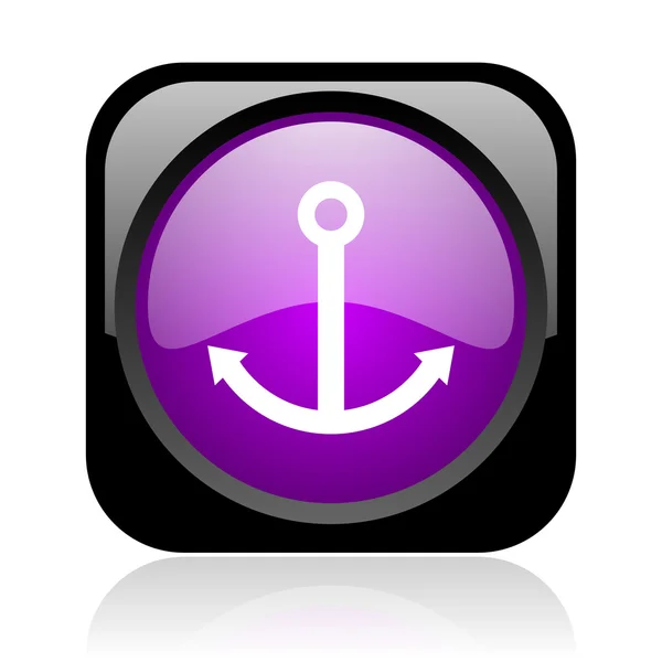 Anchor black and violet square web glossy icon — Stock Photo, Image