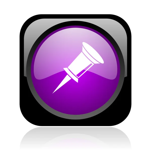Pin black and violet square web glossy icon — Stock Photo, Image