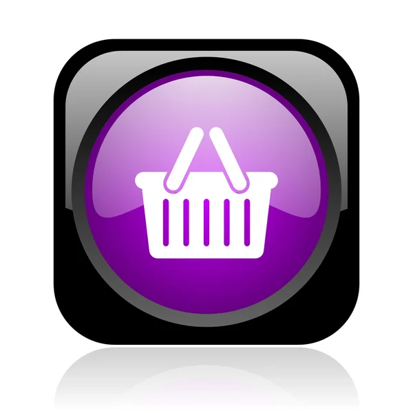 Carrello shopping black and violet square web glossy icon — Foto Stock