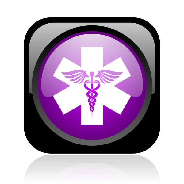 Caduceus schwarz und violett quadratische Web-Hochglanz-Symbol — Stockfoto