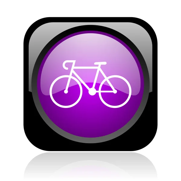 Fiets zwart en violet vierkant web glanzende pictogram — Stockfoto