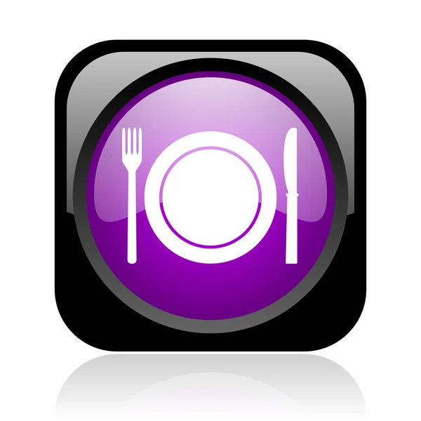 Comida preto e violeta quadrado web ícone brilhante — Fotografia de Stock