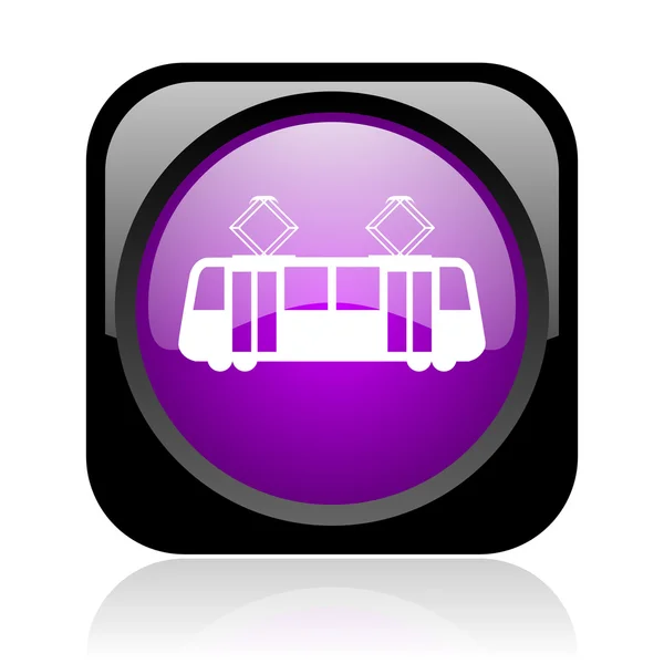 Tram zwart en violet vierkant web glanzende pictogram — Stockfoto