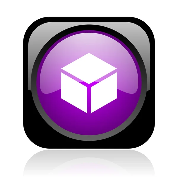 Box black and violet square web glossy icon — Stock Photo, Image