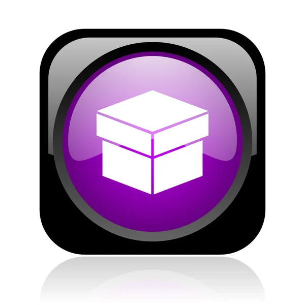 Box black and violet square web glossy icon — Stock Photo, Image